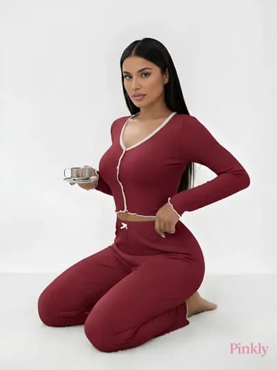 Пижама двойка, для женщин и девочек, для сна, домашняя одежда — PINKLY-PIJAMA11-БОРДОВ-S