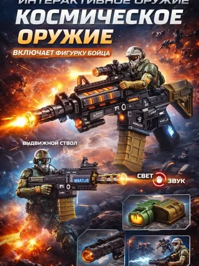 Детский игрушечный автомат/пистолет (мягкие пули, гелевые шарики, свет и звук) — FIVEPL-AVTOMAT-КОРИЧН
