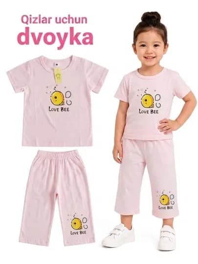 Летний стильный костюм-двойка для девочек, футболка и шорты — YNAKIDS-DVOYKAXBQIZLAR-КОНФЕТН-6 лет