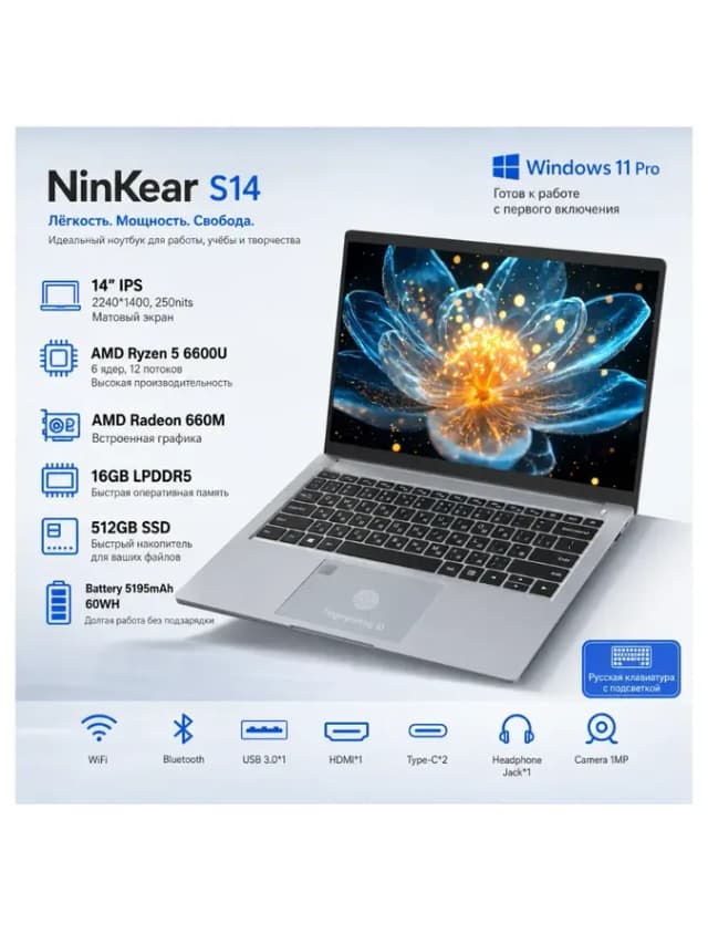 S14 AMD Ryzen 5 6600U 16Gb Ноутбук для дома и офиса