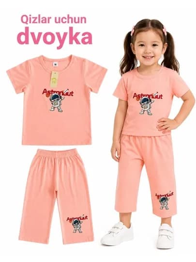 Летний стильный костюм-двойка для девочек, футболка и шорты — YNAKIDS-DVOYKAXBQIZLAR-КОРРОЗ-5 лет