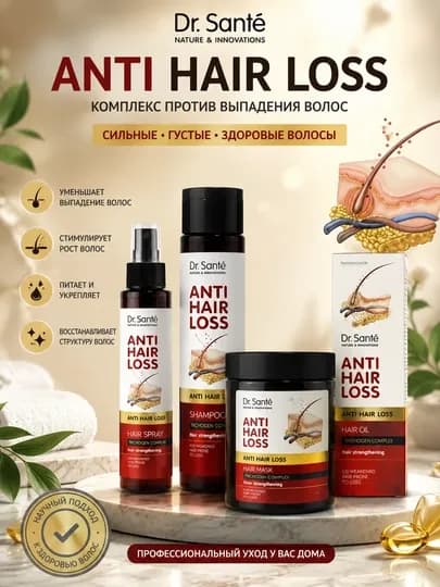 Набор против выпадения волос Dr. Santé Anti Hair Loss: шампунь, маска, спрей, масло — DYBYH-ANTIHAIR001-sspreyy