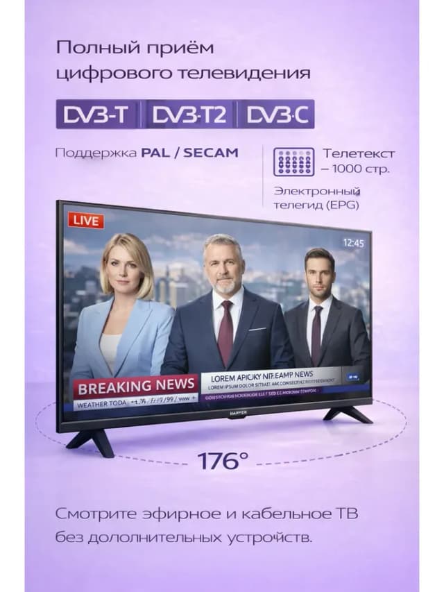 Телевизор 32 дюйма телик 32R777T, IPS, HD Ready