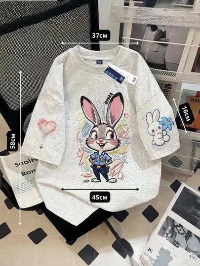 Детская футболка oversize с принтом Зайчика, Hello Kitty — SHESTY-ФУТБОЛКА-СВЕТСЕР-158164