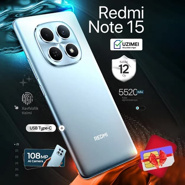 Смартфон Xiaomi Redmi Note 15, 108МП, AMOLED 120 ГЦ, 6000 мАч