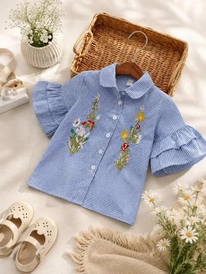 Весенне-осенние блузки, блузки для девочек 3-4 лет — HAYOO-RUBASHKACHA-ГОЛУБ-3 года