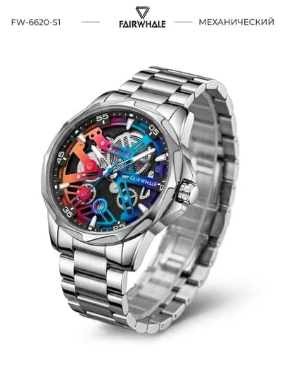 Мужские механические наручные часы Mark Fairwhale FW-6620 IRIDIA в подарочной коробке — MRWATCH-FW6620-СЕРЕБРН