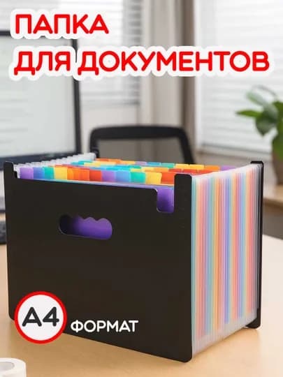 Органайзер для документов A4, пластиковый архив с 13 и 25 отделениями — GOODDA-PAPKA01-ЧЕРН-13