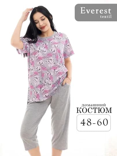 Женский комплект пижамы, футболка и капри — EVERES1-PIJAMA1-ТЕМНРОЗ-56