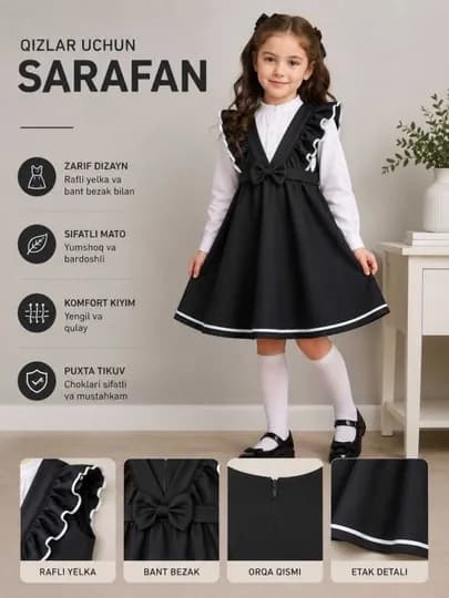 Школьный сарафан для девочек 7–11 лет Чёрная школьная форма — KIDSNAT-SARAFAN-ЧЕРН-10 лет