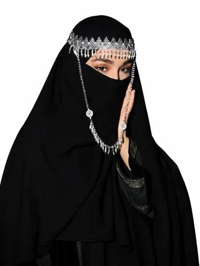 Женский арабский никаб с декоративным головным украшением — OYDINC-DIAADEM45-СЕРЕБРН
