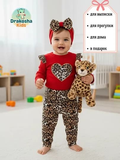 Комплект для новорожденных девочек (боди, штанишки, повязка), 100% хлопок — DRAKOSH-BODLEO1-АЛЫЙ-68