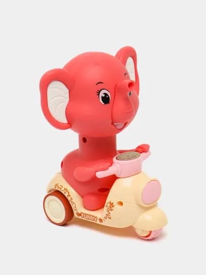 Заводная игрушка, Слоненок на мотоцикле, развивающая игрушка для детей, нажимной механизм — AMINAA-FILCHA-АЛЫЙ