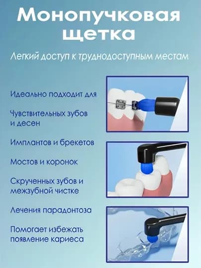 Монопучковая зубная щетка для брекетов, имплантов и межзубных промежутков, и для элайнеров — OOSIYO-CHETKA-ЧЕРНСТЕ