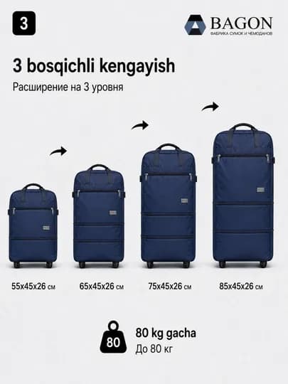 Расширяемая дорожная сумка, до 80 кг — BGNSHP-BGN188-ТЕМНСИН