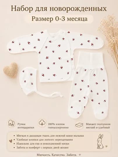 Комплект для новорожденного, халат, штаны и чепчик из 100% хлопка — MOONBAB-NOVROJ2-МЯТН