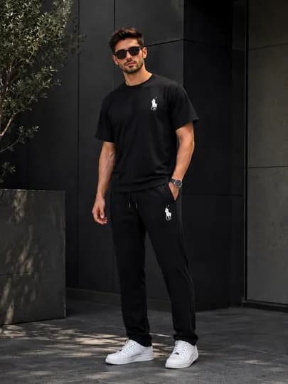 Мужской костюм двойка – футболка и брюки, дышащий комплект одежды, размеры 52–54–56 — 2169-YOZGI-ЧЕРНСТЕ-L