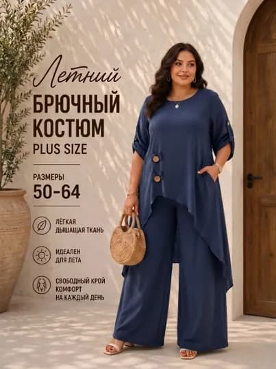 Женская двойка, женский летний костюм — EVRO-KOSTYMJENSKSTUNIKOY-ТЕМНСИН-60