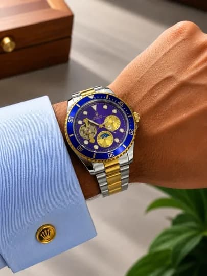 Мужские наручные часы Rolex. Механические мужские часы, ремешок из нержавеющей стали — WTCLINE-ROLEX699-ФИОЛЕТ