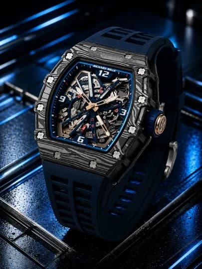Мужские наручные часы Richard Mille — механическая премиальная skeleton модель — THEPRIM-00W0032-ТЕМНСИН