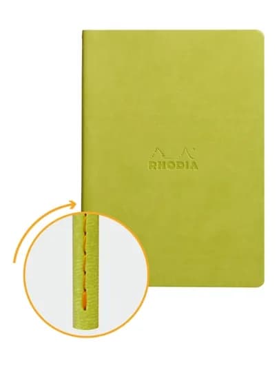 Тетрадь Rhodia Sewn Spine Notebook формата А5 с прошитым корешком в кожаной обложке — RHODIAT-RRSSNOT-ЛАЙМ