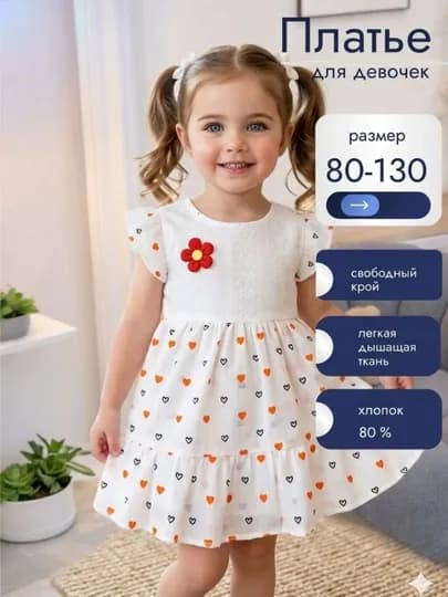 Хлопковое повседневное платье для девочек, 1–6 лет — YUMAR-KOYKAKCHAYOZGI-РОЗОВ-6268-4 yosh