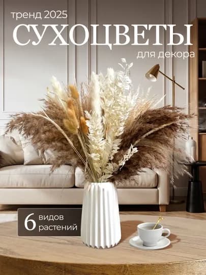 Сухоцветы букет для декора и интерьера натуральные сухие — AER-СУХОЦВЕТ-БЕЖЕВ