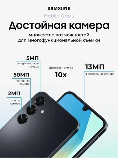 Смартфон Samsung Galaxy A16, 4/128 GB, 2 SIM, Super AMOLED, камера 50 Мп, гарантия 1 год — SHMOB-A165-ЧЕРН