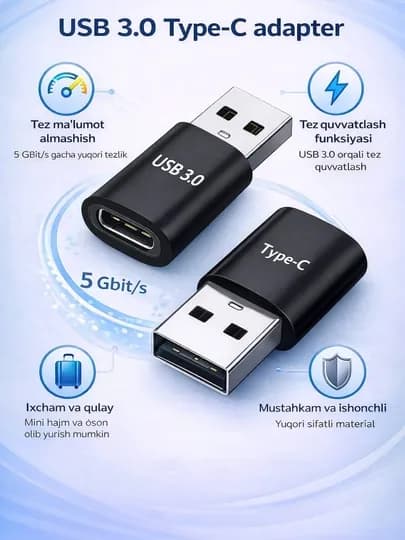 USB-C HUB, многофункциональный адаптер с портами USB 3.0, USB-C, HDMI, SD и MicroSD — ALCHINA-OTG2-ЧЕРН