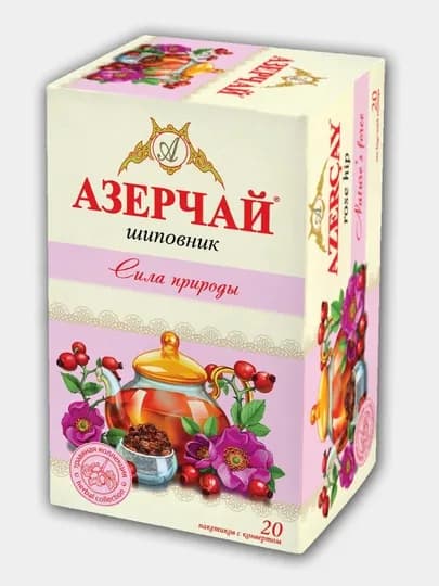 Черный чай Азерчай "Сила природы", с шиповником, 20 пакетиков, 1,8 г — AZERCAY-00236
