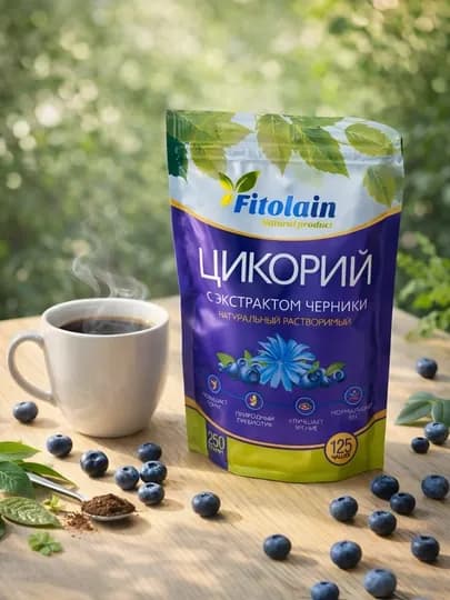 Цикорий растворимый Fitolain, с экстрактом черники, порошкообразный, 100 г — TCFSHOP-FITOLAINCHERNIKA