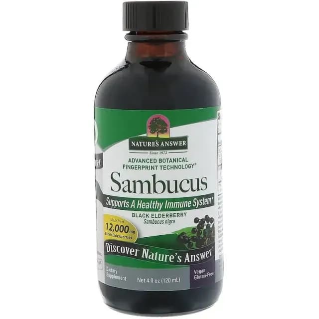 Nature's Answer Sambucus Black Elderberry, spirtsiz, 120 ml (4 suyuq untsiya) (26040)