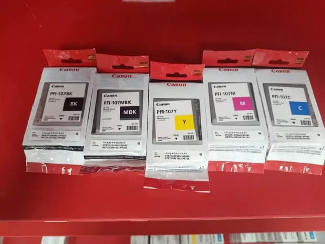 Комплект оригинальных картриджей Canon PFI-107 (130мл / BK, MBK, C, M, Y) — Для Canon imagePROGRAF iPF670, iPF680, iPF685, iPF770, iPF780, i...