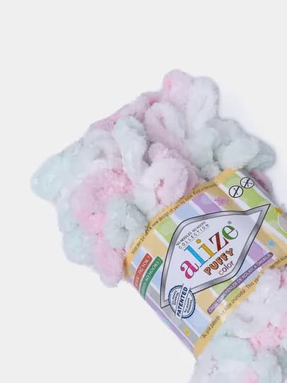 Пряжа Alize Puffy с большими петельками, разноцветные цвета — KARTOPU-ALPUFY4-МЯТН