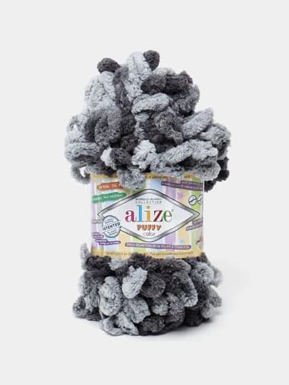 Пряжа Alize Puffy с большими петельками, разноцветные цвета — KARTOPU-ALPUFY4-УГОЛЬН