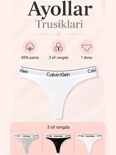 Женские трусы Calvin Klein, из хлопка 95%, 1 шт, слипы и стринги — ALTEX-ЖЕНСНАБОР5-БЕЛЫЙ-XL