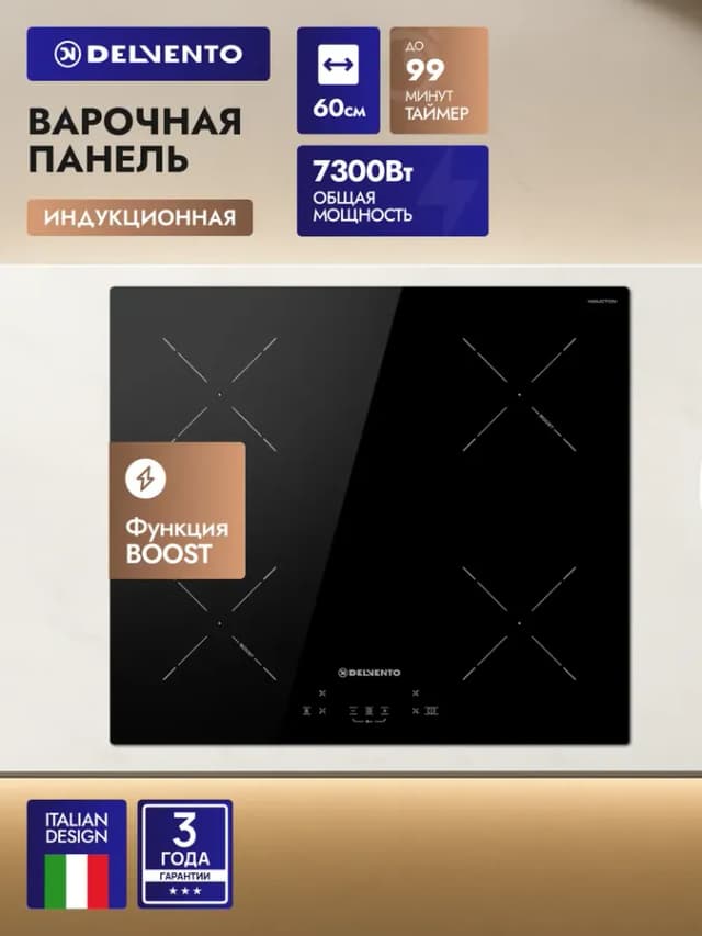 Варочная панель индукционная 4 конфорки 60 см 7.3 кВт