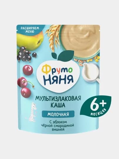 Каша детская ФрутоНяня мультизлаковая молочная с яблоком черной смородиной и вишней 200 г — SIMBA-FR13
