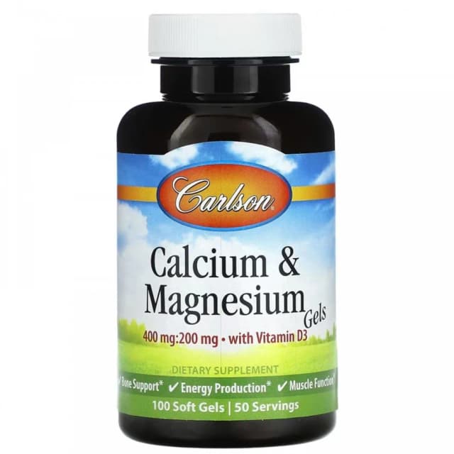 Carlson, Kalsiy va magniy gellaridagi D3 vitamini bilan, 100 ta yumshoq tabletka