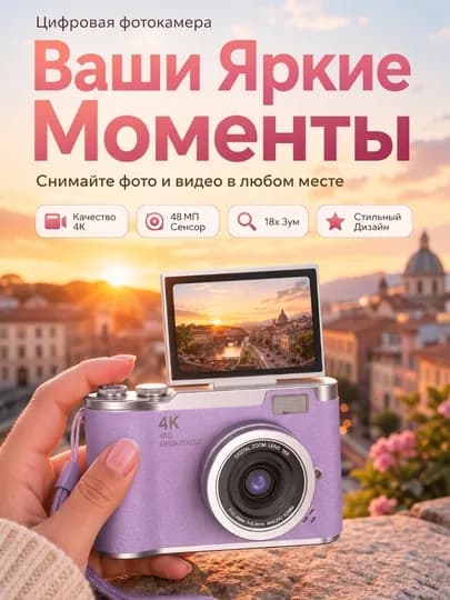 Детский фотоаппарат, цифровая ретро камера, мини камера для фото и видео — IOS-РЕТРО-ФИОЛЕТ