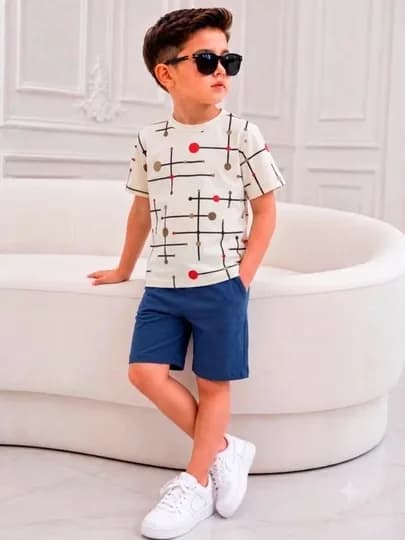 Детский летний костюм, удобный, футболка + шорты — LUNA95-DVOYKA666-ЧЕРН-3 года