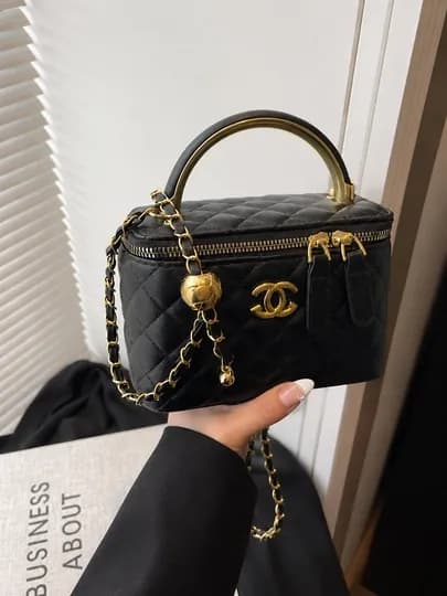 Сумка женская мини через плечо, кросс-боди на цепочке, в стиле Chanel — SHRSTOR-SUMKACHAN1-ЧЕРН