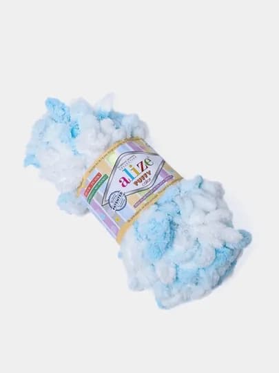 Пряжа Alize Puffy с большими петельками, разноцветные цвета — KARTOPU-ALPUFY4-НГОЛУБ