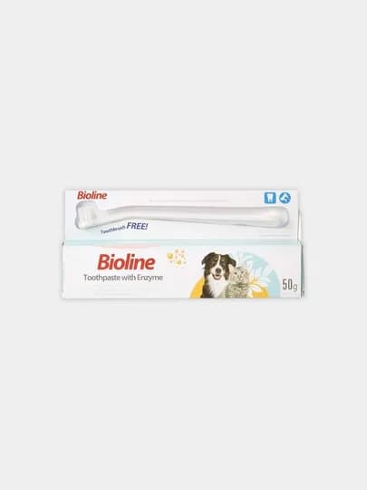 Зубная паста Bioline Toothpaste, 50 г, и щетка для чистки зубов у кошек и собак — ЗООМАГ-BIOL-МАНГО