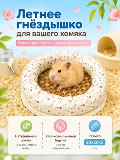 Лежанка для хомяка летняя 20x20, Домик для грызуна, Аксессуары для хомяка — KUZYA-ЛЕЖАНКАКРУГЛАЯХОМЯК
