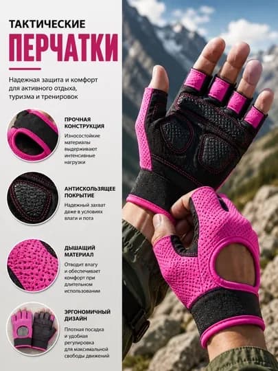 Тактические полу пальцевые перчатки — CAMPY-HK01-РОЗОВ