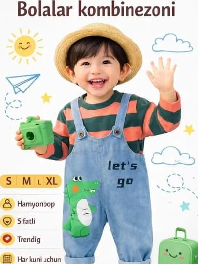 Детский комплект: футболка + комбинезон (S–XL) — NOILA20-KAMBINEZON-ЗЕЛЕН-M