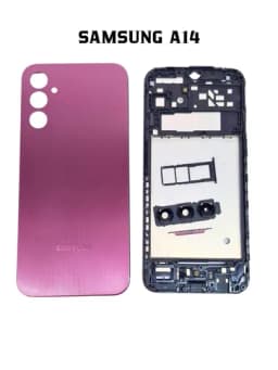 Задняя крышка корпуса Samsung A14 + рамка, боковые кнопки, стекло камеры и SIM-лоток — SMTKOPS-SAMSUNGA14KORPUS-ФУКСИЯ