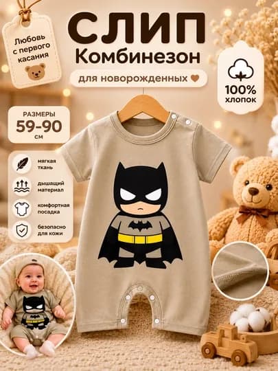 Детская одежда для новорожденных, 100% хлопок, летний комбинезон-слип — NOZLADY-SLIPYOZ10-СЕРЫЙ-69МЕС