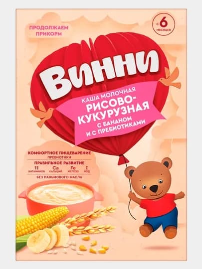 Молочная каша Винни, рисово-кукурузная с бананом и пребиотиками, 200 гр — INFAPRI-VIN0004